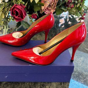 BNIB Stuart Weitzman Quasar Red Patent Sensual 3.5" High Heel, US 7.5 Wide